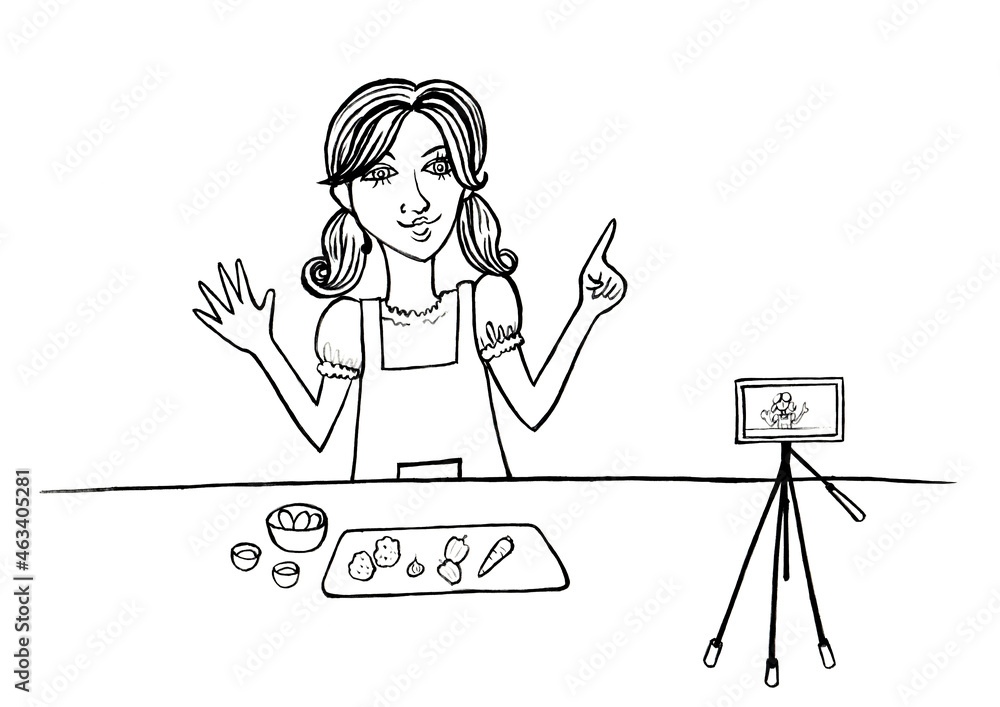 ネット動画撮影　料理の動画配信をする若い女性