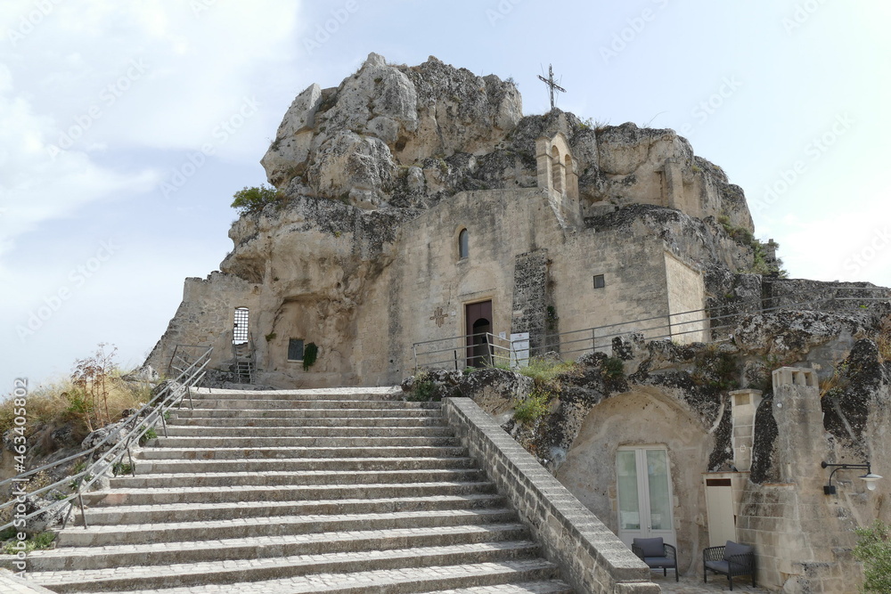 Santa Maria di Idris rupestrian church in Matera on a rock over Sasso Caveoso