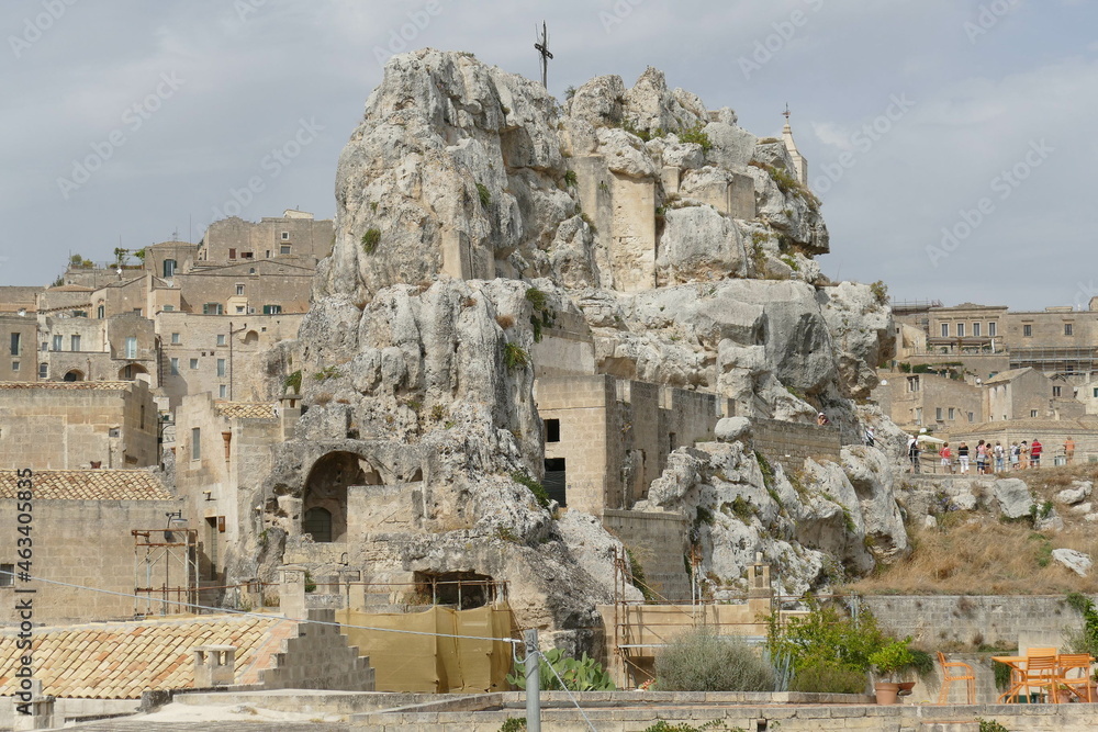 Santa Maria di Idris rupestrian church in Matera on a rock over Sasso Caveoso