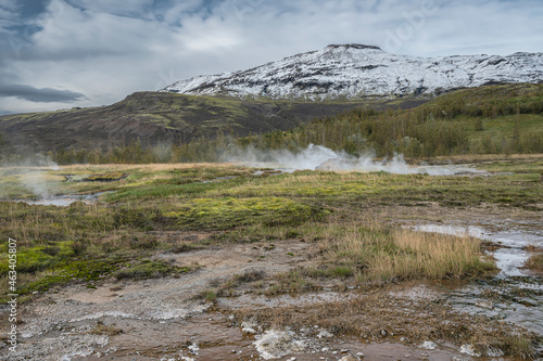 Steam escaping form the ground at the Strokkur Geyser area in Iceland