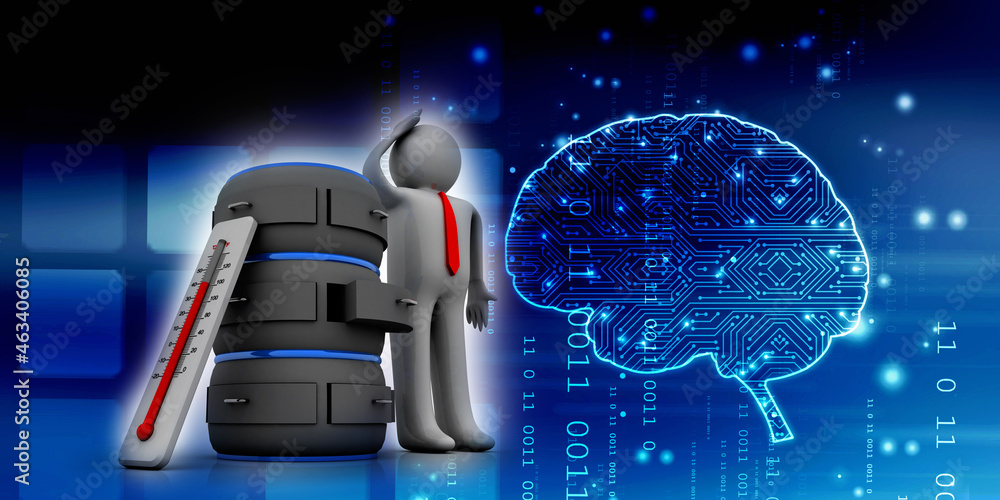 Obraz premium 3d rendering Database storage data base with thermometer near technician