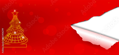 red christmas tree. christmas tree illustration red background with torn paper for christmas celebration