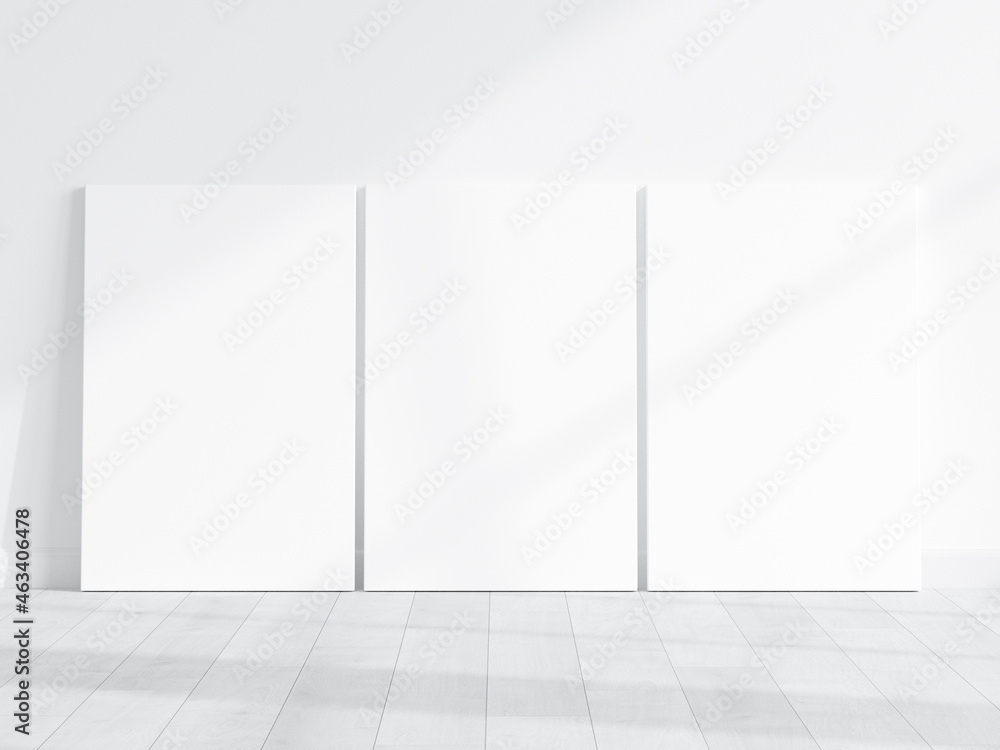three vertical canvases mockup on the floor three vertical canvases mockup on the floor