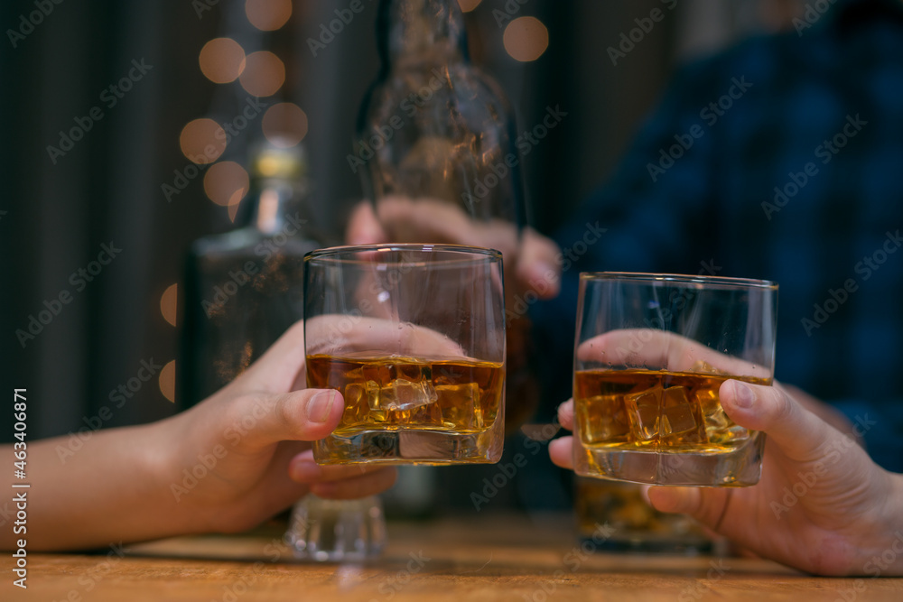 Celebrate whiskey on a friendly party in restaurant Celebrate whiskey on a friendly party in restaurant