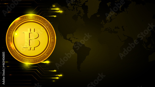 euro coin. Bitcoin blockchain currency, digital money exchange, technology global network connections background concept. 3D rendering