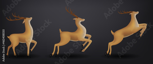 silhouette of a deer. realistic reindeer collection, for christmas and new year. 3D illustration of reindeer