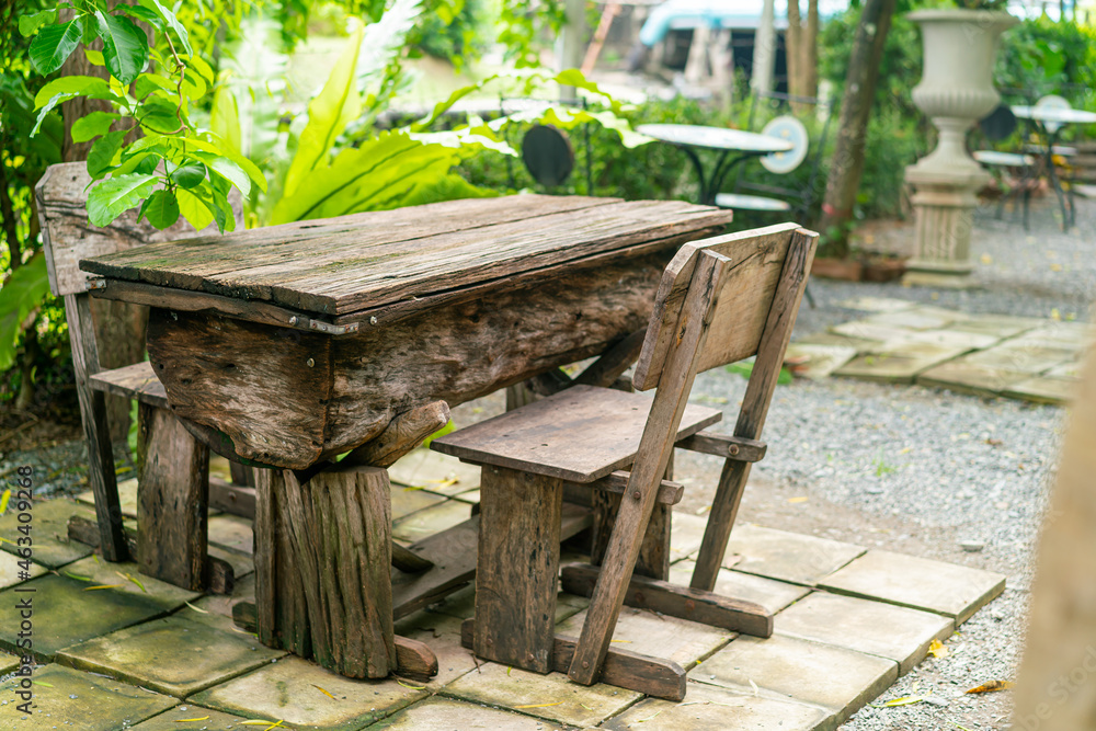 empty table set decoration in garden