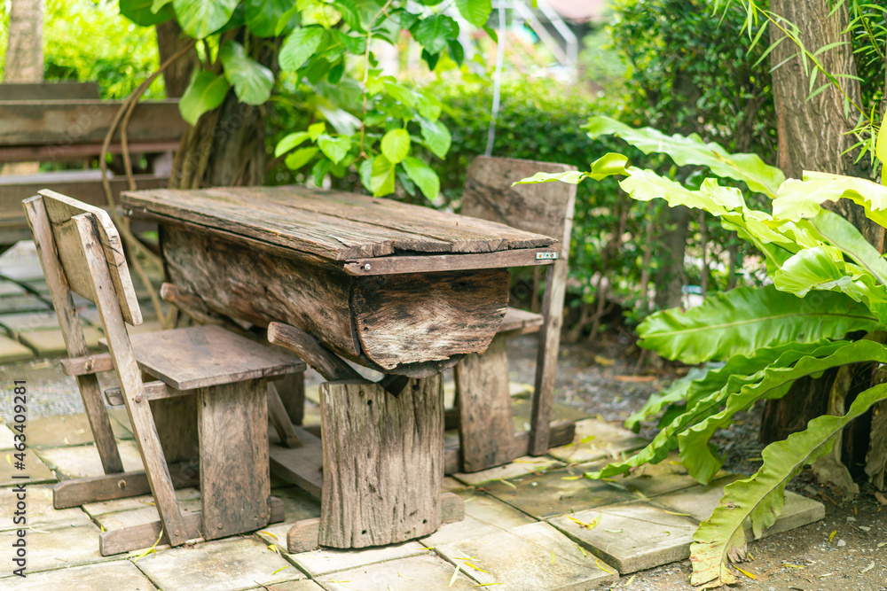 empty table set decoration in garden