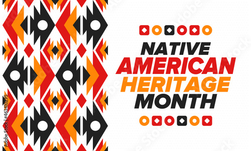 Native American Heritage Month in November. American Indian culture. Celebrate annual in United States. Tradition pattern. Poster, card, banner and background. Vector ornament, illustration
