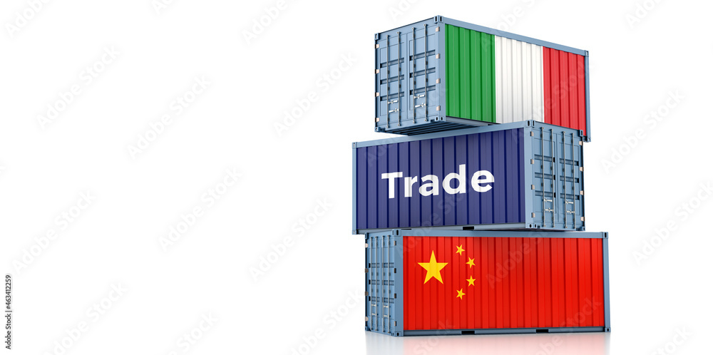 Obraz premium Shipping containers with China and Italy national flag. 3D Rendering 