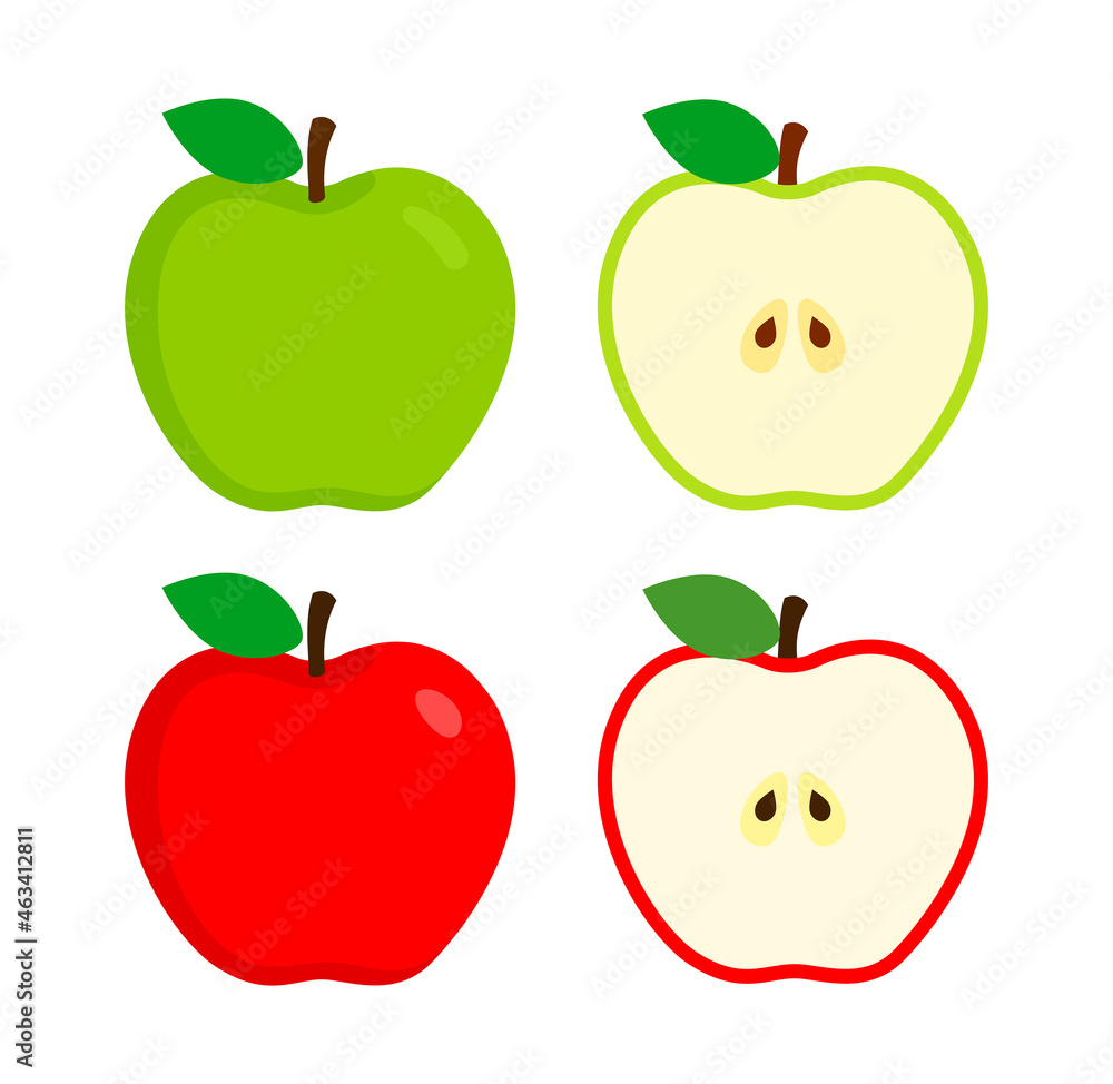 apple icon, apple cut half vector illustration apple icon, apple cut half vector illustration