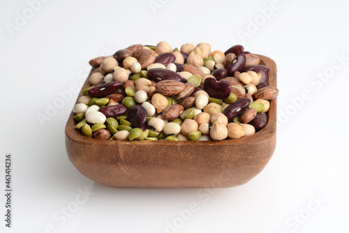 dried mixed beans in wood bowl
