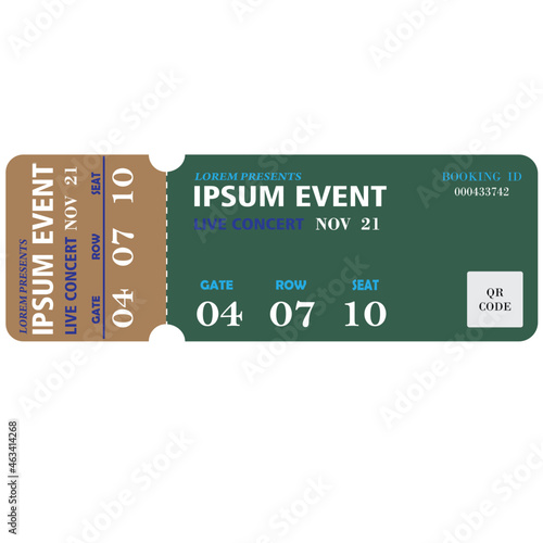 Music, Dance, Live Concert ticket entry vector template. Tickets to enter the event. Modern elegant illustration template of Ticket Card