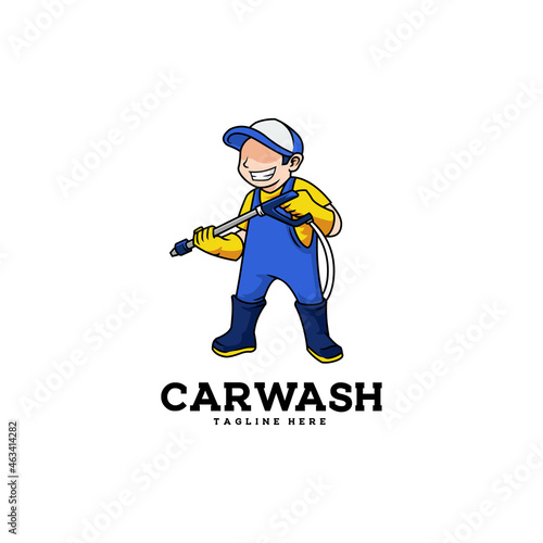 Carwash mascot washer man cleaner automobile workman character