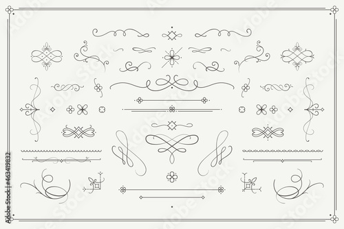 Huge set of vintage vector elements - flourishes, vignettes, swirls and ornaments. Decorative combinations for greeting cards, certificates, invitations, borders, frames and dividers.
