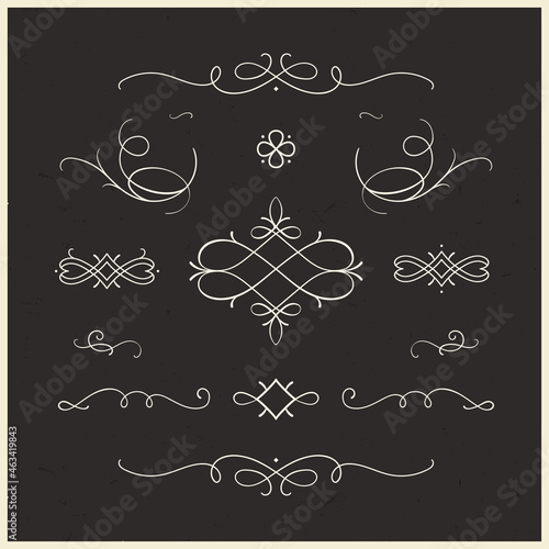 Vintage vector set of decorative calligraphic elements - vignettes and flourishes. Retro style swirls and ornaments, decorations for for greeting cards, certificates, invitations, borders, dividers