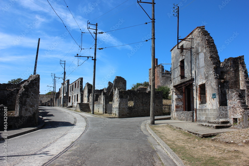 Mainstreet in Oradour sur Glane ,historic site of massacre, France