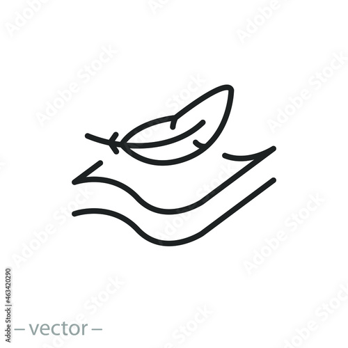 fabric with feather filler icon, high comfort structure, less weight, light or soft provides comfort skin, thin line symbol on white background - editable stroke vector illustration photo