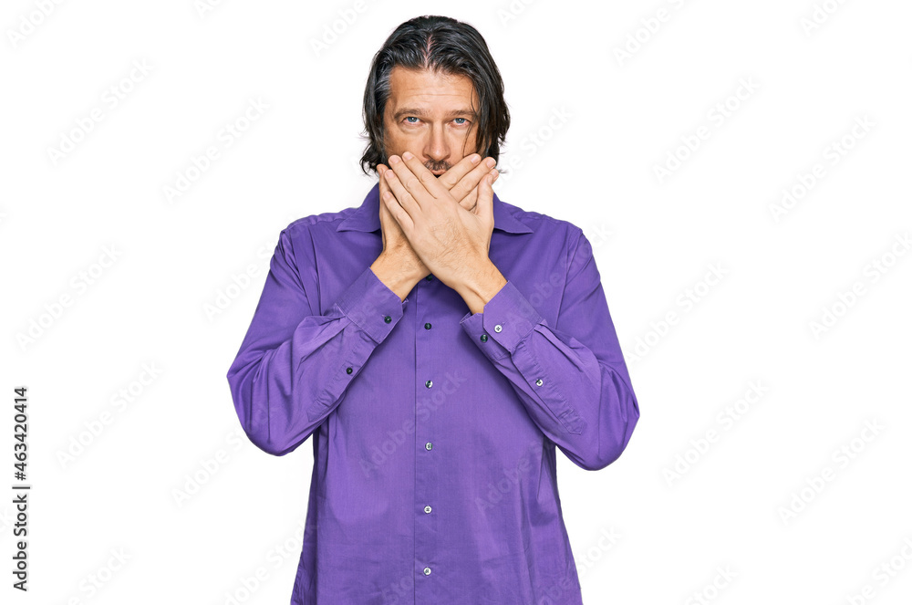 Middle age handsome man wearing business shirt shocked covering mouth with hands for mistake. secret concept. Middle age handsome man wearing business shirt shocked covering mouth with hands for mistake. secret concept.