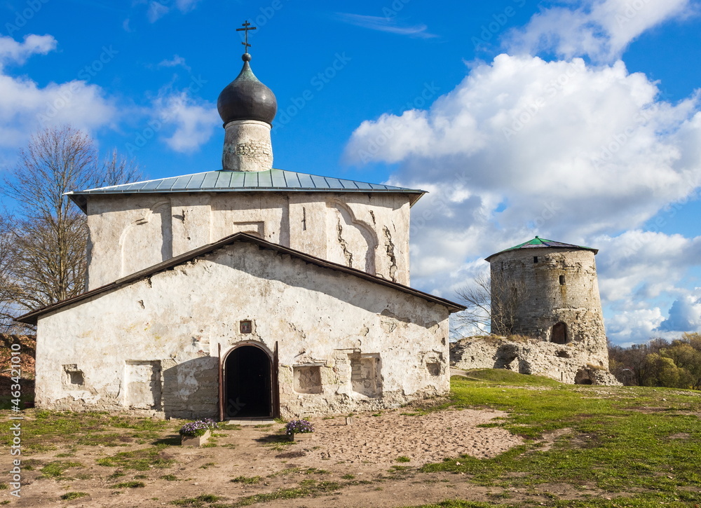 The ruins of the ancient fortress of the city of Pskov. Russia.