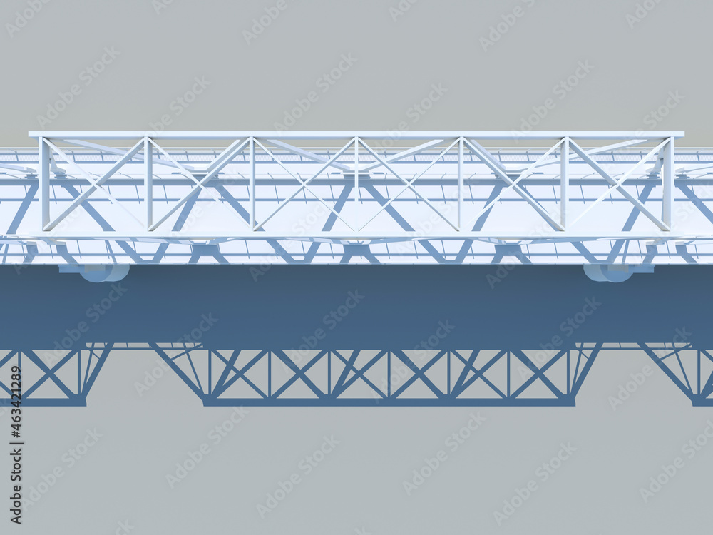 Modern truss bridge model over gray background, top view, 3d Modern truss bridge model over gray background, top view, 3d