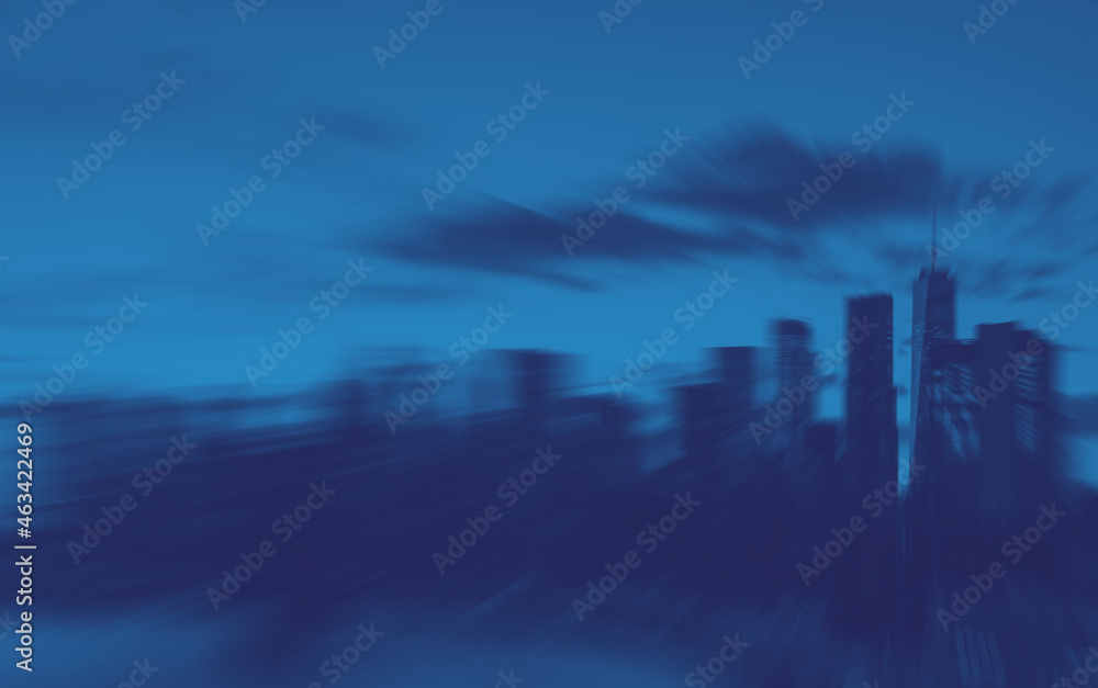 Blue New York City skyline buildings with abstract blurred effect