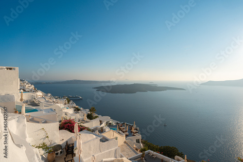 Landscapes of the village Fira with white houses in Santorini Island in Greece