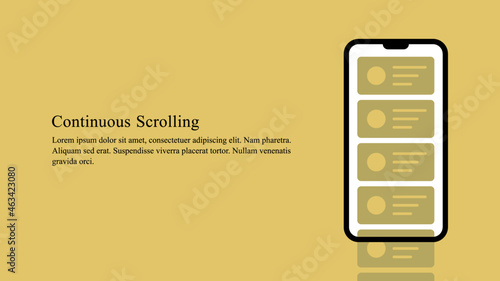 Illustration of infinite scrolling or continuous scrolling user interference in a mobile device. 