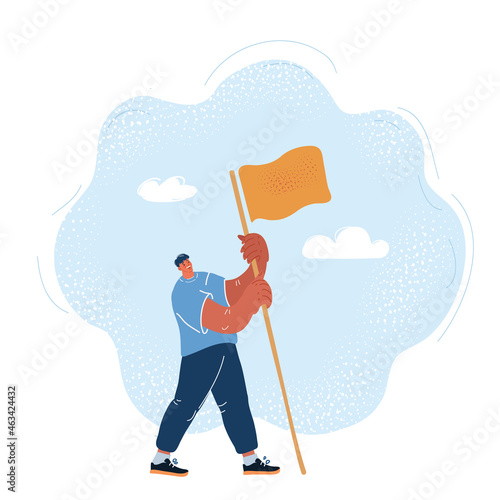 Vector illustration of illustration of a young man holding a flag