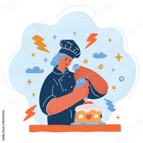 Vector illustration of pastry chef make cake.