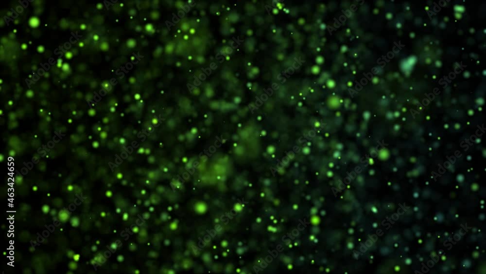 Abstract dots background. Green illuminated particles. Depth of field. Abstract lighting, dust, particle and glare on a dark background. Futuristic technology. Bokeh. 3d loop animation, VJ, 4K Abstract dots background. Green illuminated particles. Depth of field. Abstract lighting, dust, particle and glare on a dark background. Futuristic technology. Bokeh. 3d loop animation, VJ, 4K