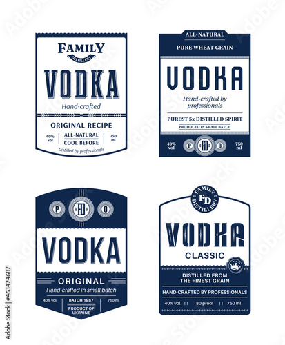 Vector vodka label isolated on a white background. Distilling business branding and identity design elements