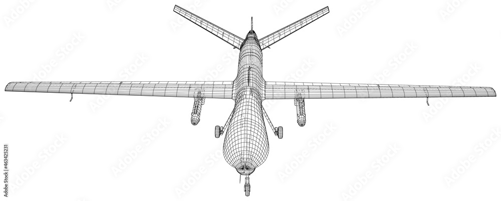 Aircraft unmanned Predator military drone. Vector created of 3d, Wire-frame. EPS10 format.