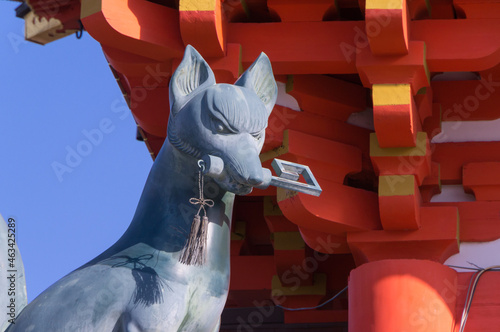 Fushimi Inari Taisha's fox guardian , Fukakusa, Fushimi-ku, Kyoto. photo