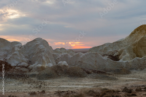 chalk mountains in the steppes of Kazakhstan.