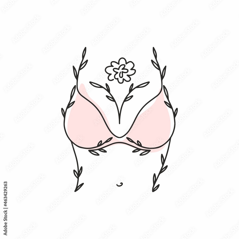 Fototapeta premium Women's bra drawn with a black line