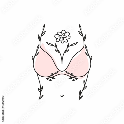 Silhouette of a female figure in a bra with a continuous black line
