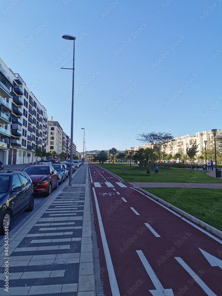 Málaga, Spain - May 12, 2021: View of bike lane in Teatinos neighborhood