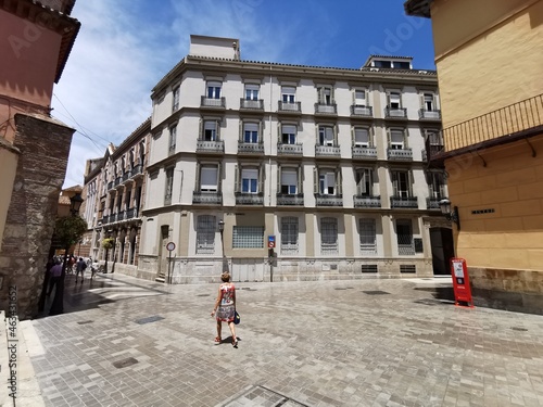 Málaga, Spain - JUNE 16, 2021: View of buildings in San Agustin street