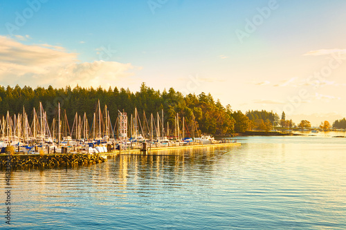 A view of the Townside marina, at Nanaimo and Newsactle Island during a sunrise of October 2021 photo