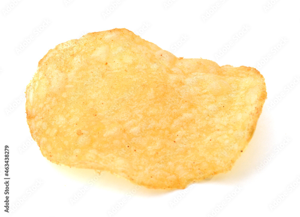One potato chips isolated on a white background and shadow One potato chips isolated on a white background and shadow