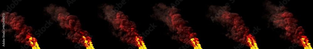 flames, pillar of toxic smoke on black isolated - design industrial 3D illustration
