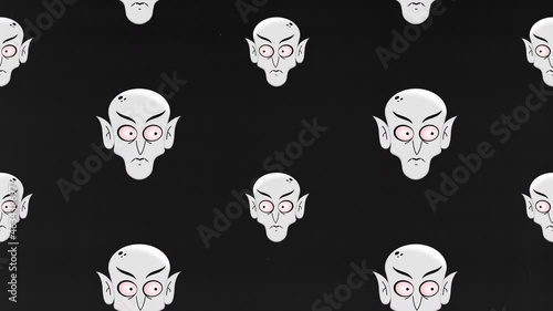 Halloween Background 4K Animation - Scary Vampire Head Pattern. Looped Animation. Seamless Background.