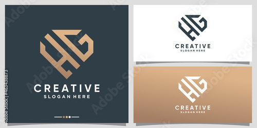 Creative monogram logo design initial letter HG with line art and diamond concept