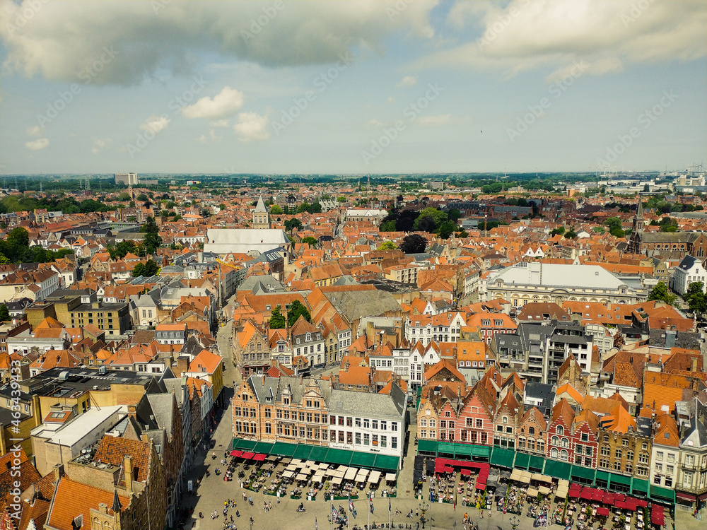 A dramatic view of Bruges, taken from the top of famous Belfort.