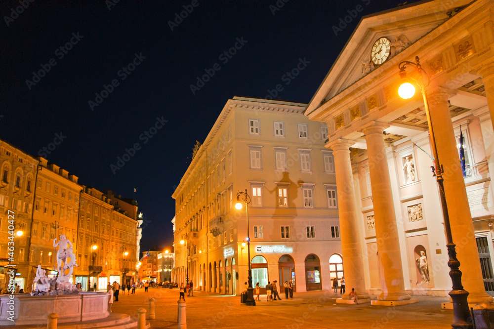 Fototapeta premium Trieste, Old city street view by night, Italy, Europe