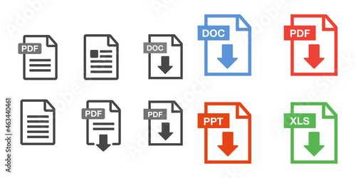 PDF Document icon set. File Icons. PDF file download icon