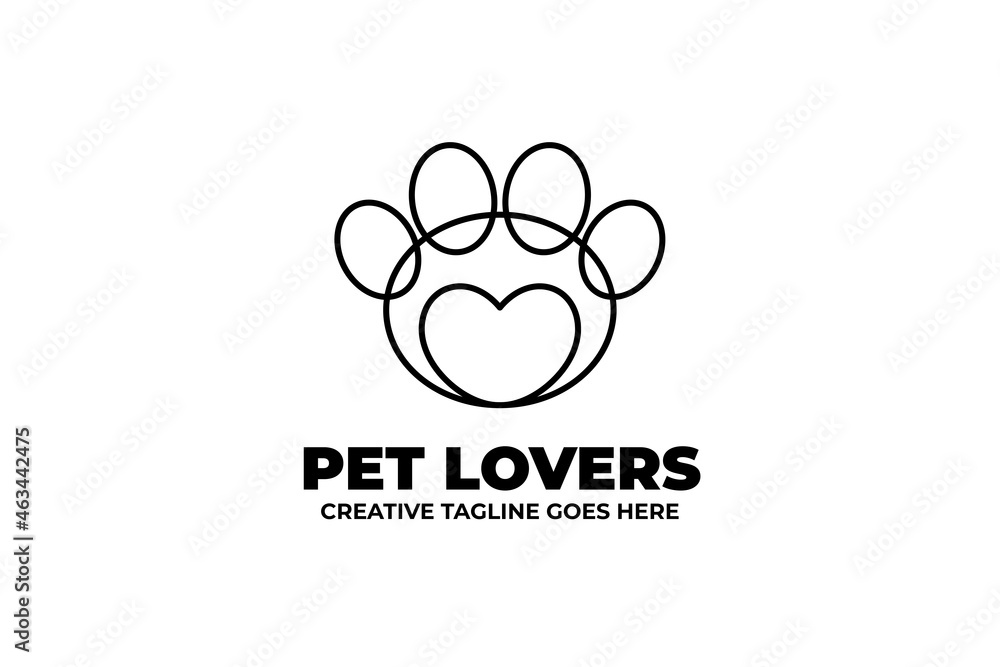Pet Lover Paw Monoline Logo