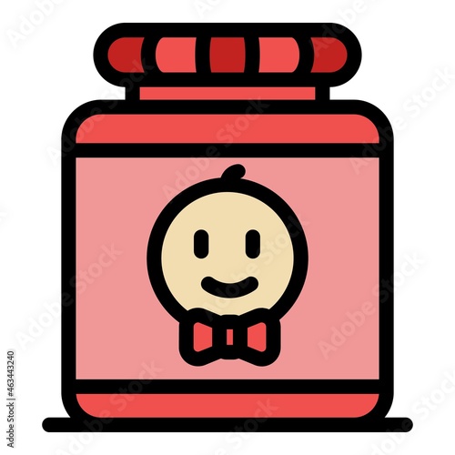 Baby food jar icon. Outline baby food jar vector icon color flat isolated
