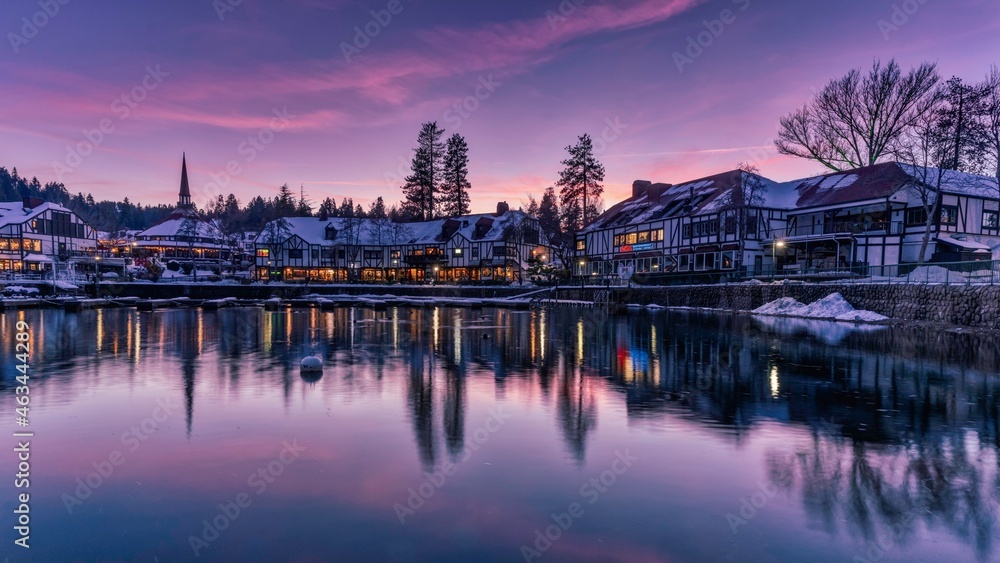 Lake Arrowhead Village at sunset, California